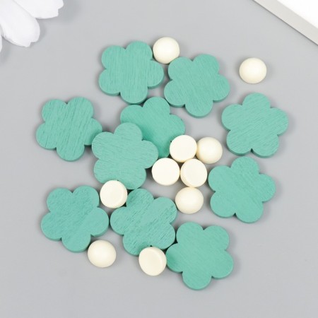 Decor for creativity tree "Flower and core" d-2 cm, set 10+10 pcs Blue
