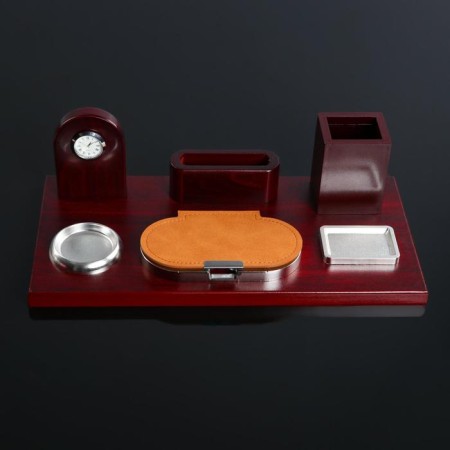 Table set 6V1 with a business card holder and clock, red tree-6