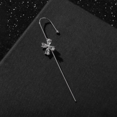 Earring "Kaff" Pin, a four -leaflet, white color in silver-2