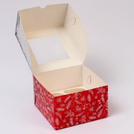 New Year. Box for 4 cupcake with the Window "New Year's Gifts", 16 x 16 x 10 cm, packaging-3