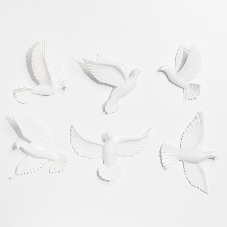 Wall -wall decor "Birds" 6 pieces 14 x 23.5 x 6 cm, white-1