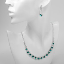 Set 2 objects: earrings, necklace “Listopad” circles, emerald white color in silver, 32 cm