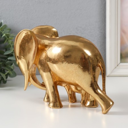 Souvenir Polystone "elephant with an elephant - tenderness" gold 21x8x14.5 cm-2