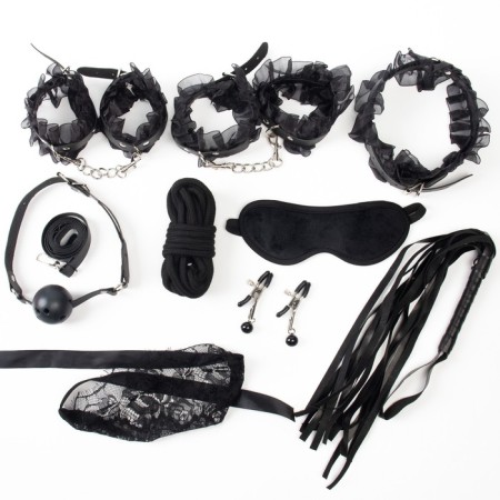 Erotic bdsm set of oka-hpki, with black lace, black, eco-leather, 9 items-1
