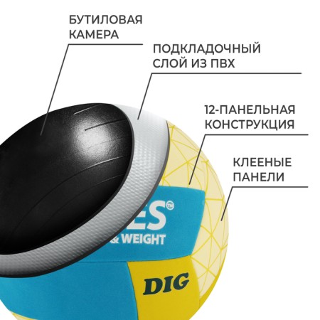 Volleyball ball Torres Dig, TPE, glued, 12 panels, p. 5-2