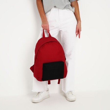 School textile school with a colored pocket, 30x39x12 cm, burgundy/black color-6