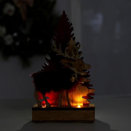 New Year's decor with backlight "Christmas trees and a deer with a bell" 6 × 4 × 23 cm, red-1