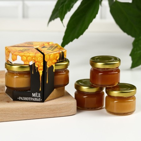 Set "Honey pleasure": buckwheat honey, honey multi -traged, honey Taga, 3 pcs. X 30 g.