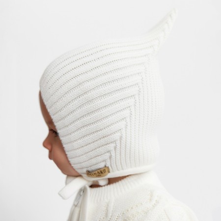 Knitted children's hat minku, white color, size 44-46-2