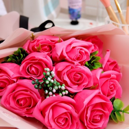 Exclusive bouquet of soap roses, fuchsia color, 11 pcs-2