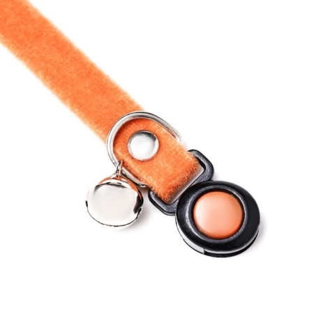 Soft cat collar with a tambourine, 30 x 1 cm, textiles, orange-5