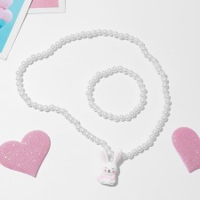 Set of children's “chosen” 2 subjects: beads, bracelet, bunny, white color