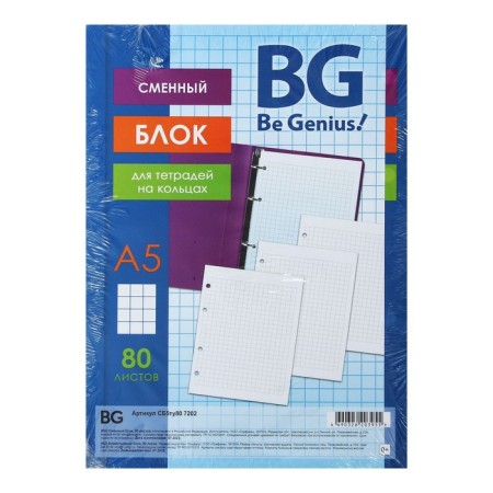 Smooth block for notebooks on rings A5, 80 sheets in a cage, white, 60 g/m2