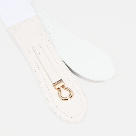 Women's belt, width 6 cm, elastic band, metal buckle, white color-2
