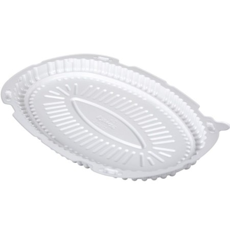 T-250D cake container, oval, white color, size 30 x 20.2 x 2.1 cm