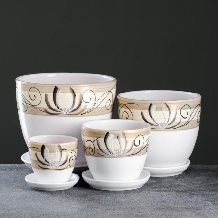 Set of flower pots 4 pcs. White lotus 0.4 / 1 / 2.5 / 5 l