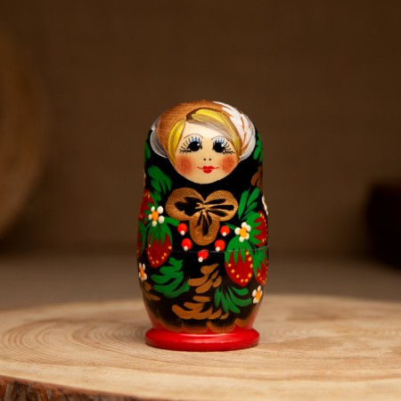 Matryoshka "Khokhloma", black scarf, 3 puppet, 9 cm-2