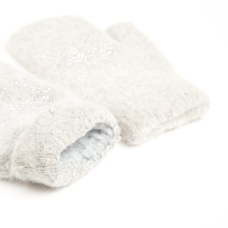Women's mittens minaku is plain with rhinestones, 23 cm, color-gray-gray-2