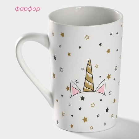 Porcelain share mug "Unicorn in the stars", 380 ml, white color-1