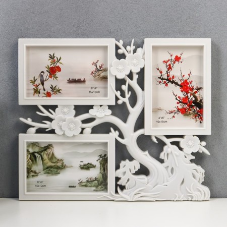 Photo frame plastic in 3 photos 10x15 cm "Cherry Garden" White 32x27 cm