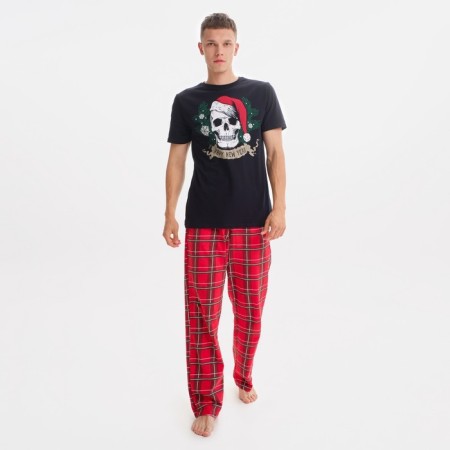 Pajama New Year's male kaftan "skull", black color, size 52-6