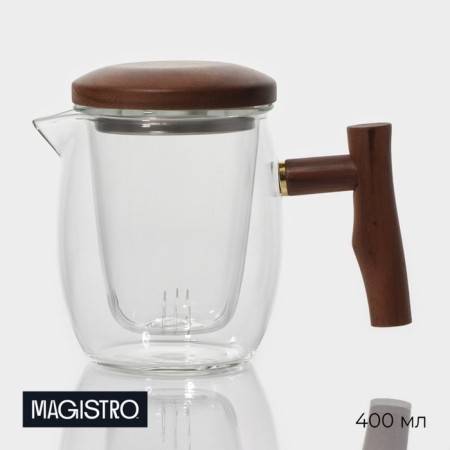 Glass teapot with sieve Magistro "Loft" 400 ml, 15 × 9 × 11.5 cm