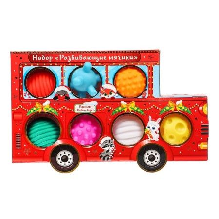 Gift set of developing tactile balls "Machine Santa Claus", 7 pcs, New Year's packaging, crumb I-13