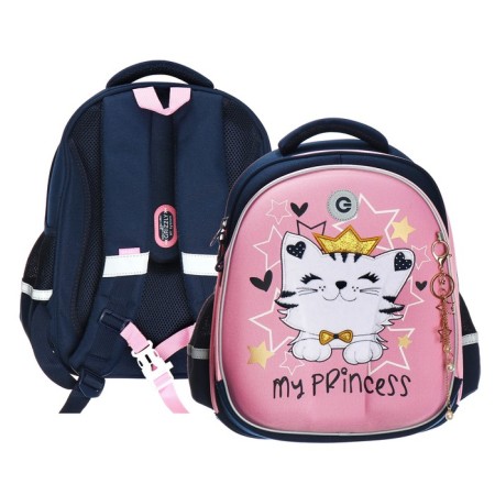Frame, 36 x 28 x 20 cm, Grizzly, from Plyusha, + keychain, dark blue/pink