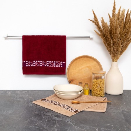 Taulus set of tanks, color red wine/almonds, size 30x50, 400g/m, cotton 100%