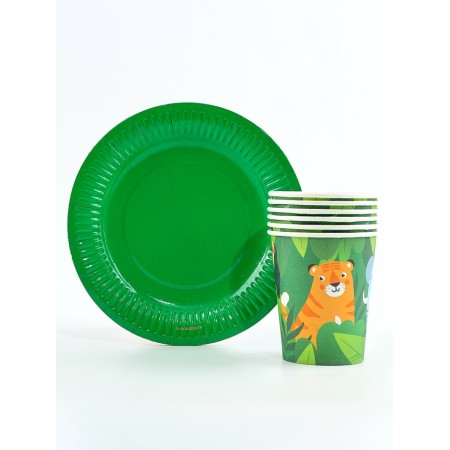 Set of paper dishes disposable "jungle" 6 plates, 6 glasses-1