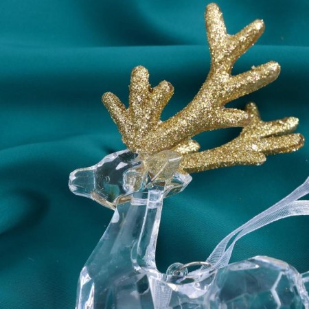 Christmas tree decoration "Deer grace shine" 8x14 cm, transparent-gold-1
