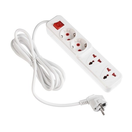 Extension cord Luazon Lighting, 2 euros+2 univ., 3 m, 2200 W, 2x0.5 mm2, with off., White-1