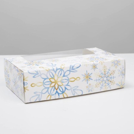 Box for eclairs with inserts - 5 pcs “Snowflakes”, 25.2 x 15 x 7 cm, New Year