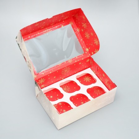 Box for cupcakes is folding with bilateral application "Happy New Year", 25 x 17 x 10 cm, new year-3