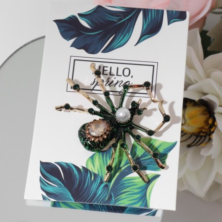 Brooch "Spider", color brown-green in black pink gold-2