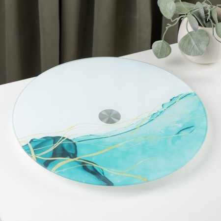 Glass stand for a cake rotating Magistro "Marble Breeze", D = 32 cm, Blue Color