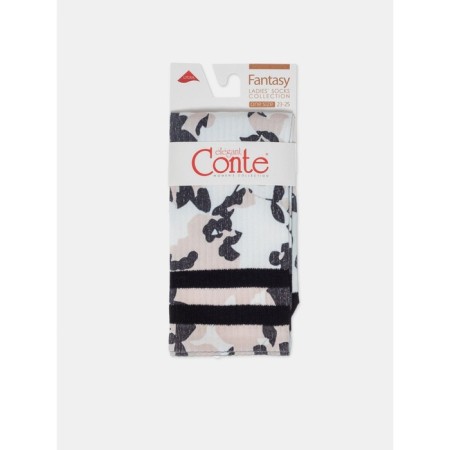 Extended women's socks with CONTE ELEGANT FANTASY FLOWERS, size 23-25, beige color-5