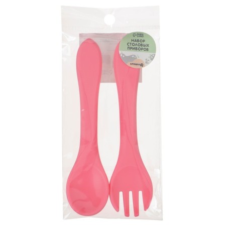 A set of children's cutlery, fork and spoon of crumb I, (silicone), pink-3
