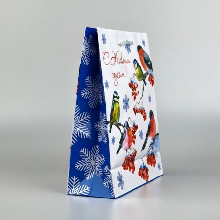 Package New Year's laminated "Bullfinch", ML 21 x 25 x 8 cm-2