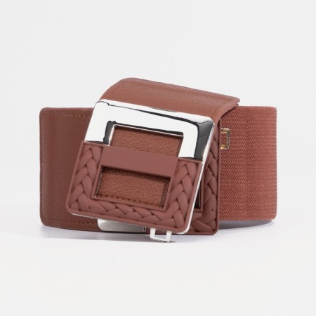 Women's belt, width 6 cm, buckle metal, brown color