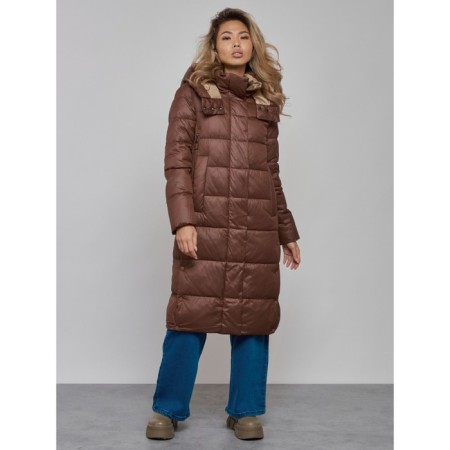 Coat insulated winter female, size 46, dark brown color-1