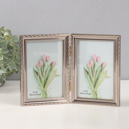 Photo frame Plastic in 2 photos 10x15 cm "The wavy line on silver"