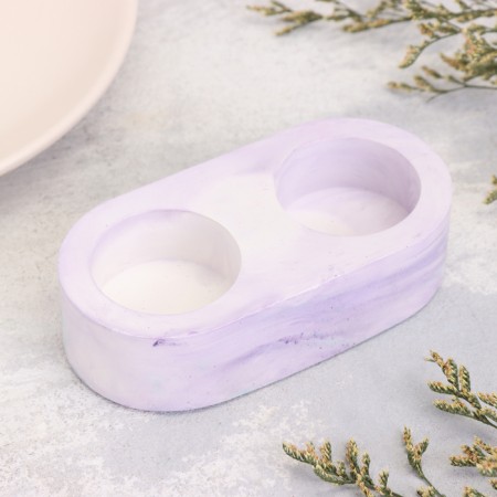 Gypsum Climber from gypsum for two candles oval, 12x6x3cm, marble with purple strips-1