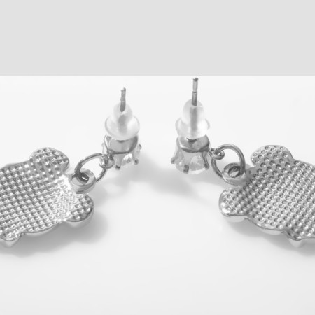 Emall earrings "Panda" with hearts, black and white color in silver-1