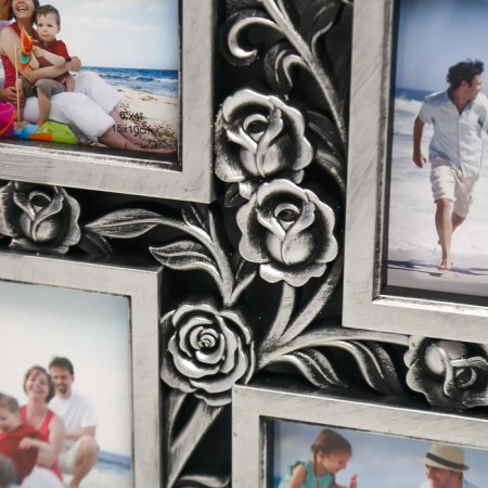 Photo frame plastic in 6 photos 10x15 cm "bush rose" dark silver 35.5x56.5x2 cm-1