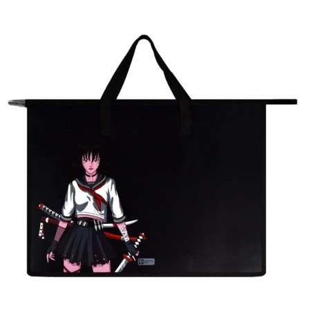 Folder for drawings and drawings A3, 450 x 330 x 90 mm, handles, plastic, zipper on top, Phoenix dance with katana-3