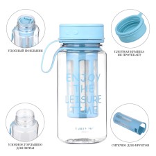 Water bottle, 450 ml, with a strainer, 17.5 x 10.5 cm, blue