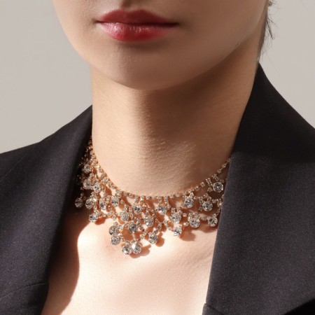 Hollywood necklace circles in patterns, white color in gold, 30 cm-2