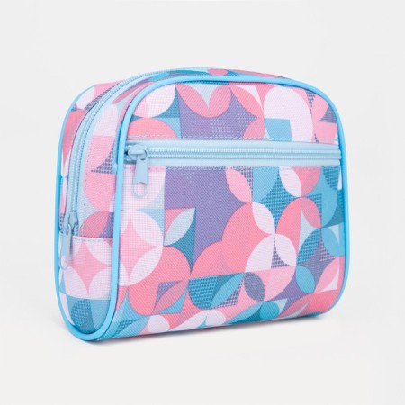 Cosmetic bag on a zipper, with a lining, external pocket, pink color