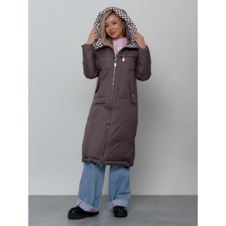 Coat insulated female, size 42, dark brown color-5